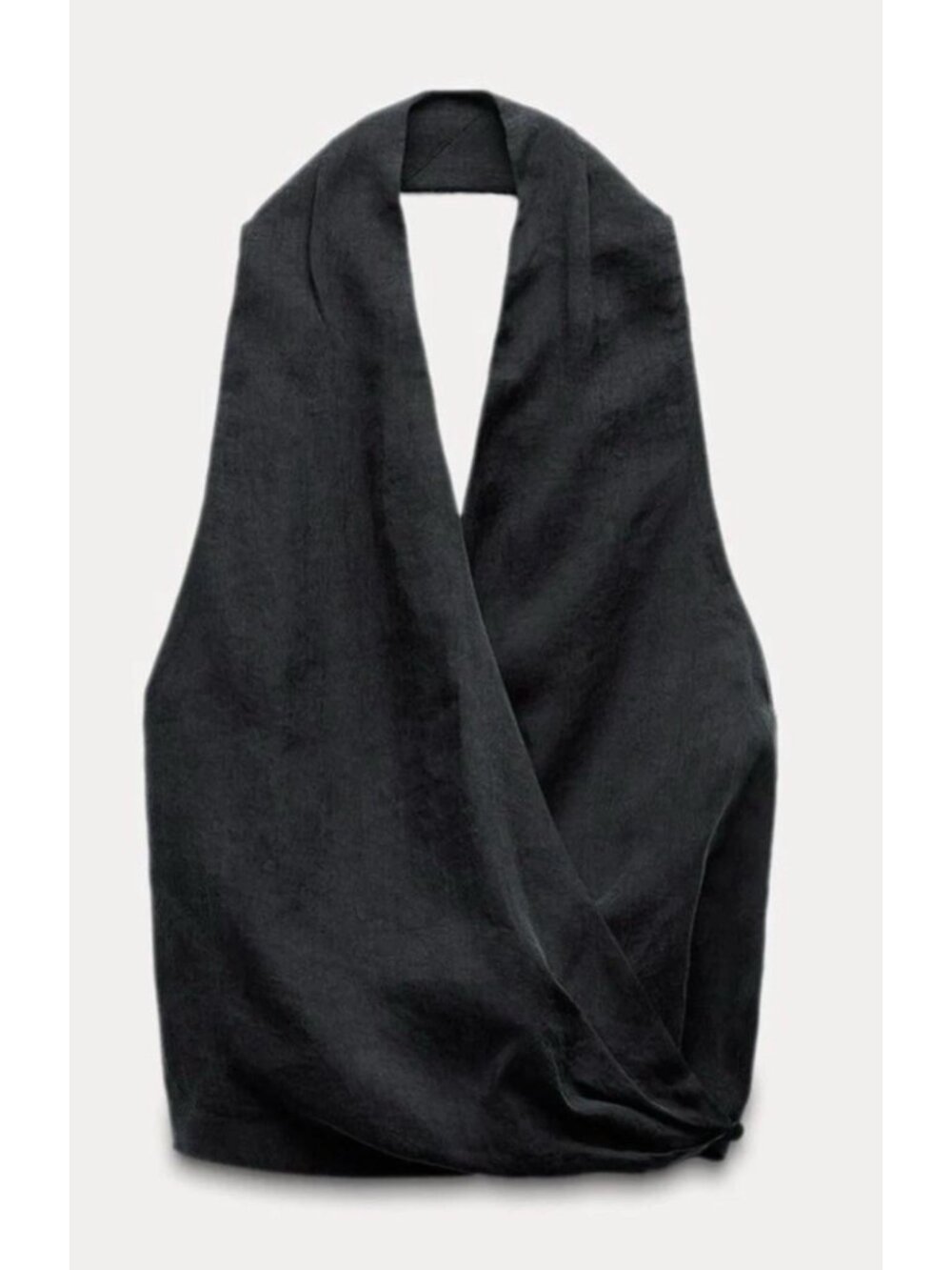 ZARA Halter Neck Wrap Top Women's Size Small Dark Gray Satin Feel Crop Flowy S